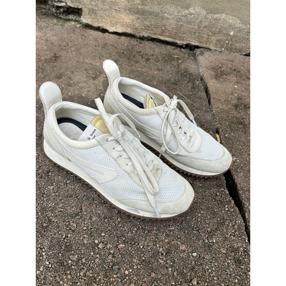 Rag & Bone Retro Runner Y2K Luxe Off White Mesh Suede Sneakers Gum Sole Size 36